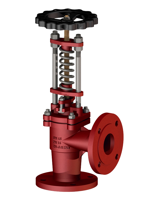 OVERBOARD GLOBE VALVE NODULAR IRON ANGLE WITH SPRING DIN PN 16